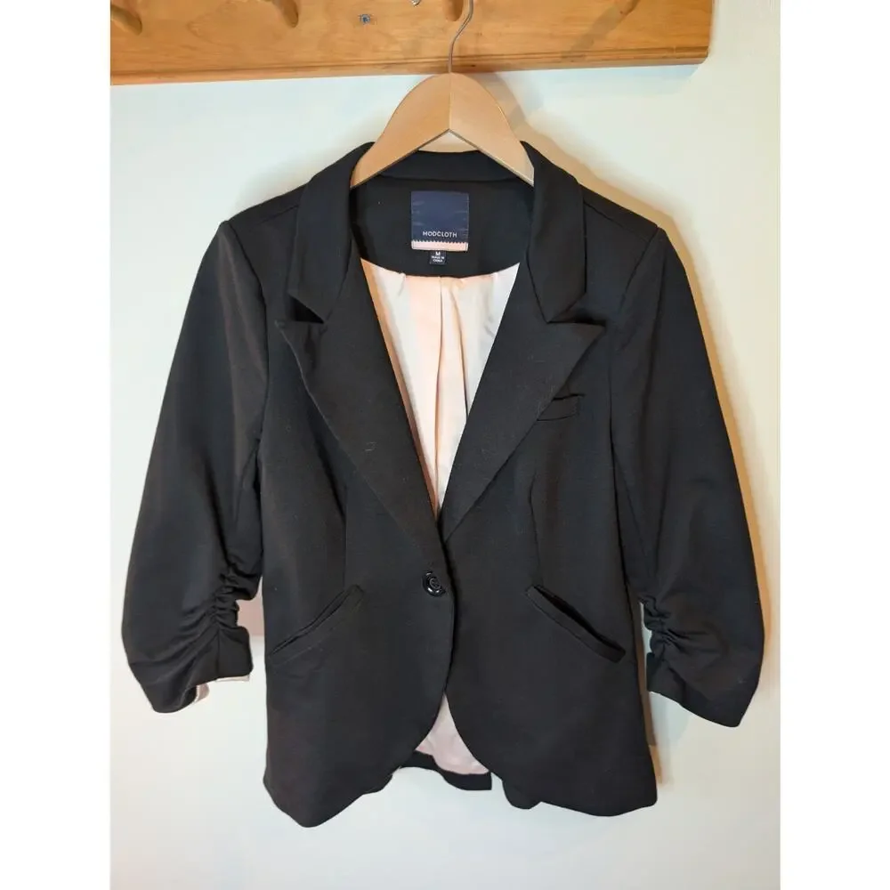 ModCloth Blazer Bundle Black Gray Ruched Sleeve Office Career Medium Lot 2 Pc